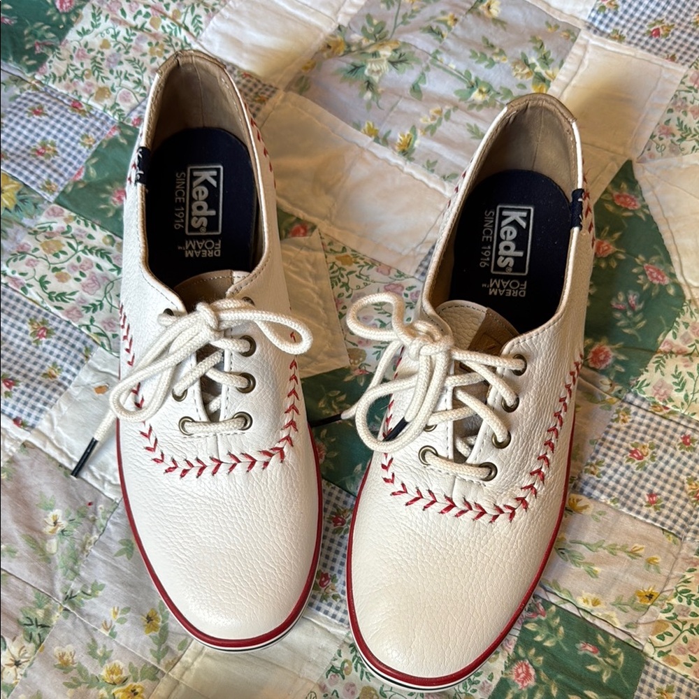 SOLD Keds White Leather Baseball Sneakers with Red Accents - Picture 8 of 8